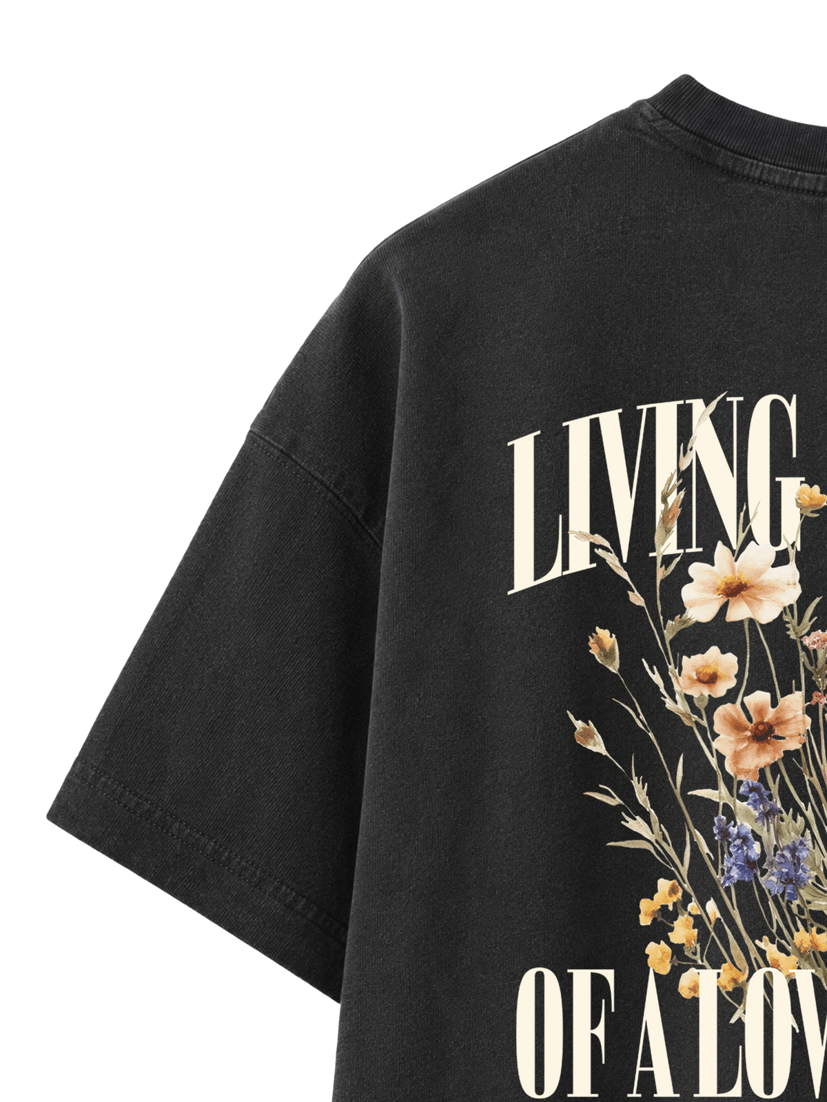 VINTAGE RELAXED FIT T-SHIRT LIVING PROOF OF A LOVING GOD - black-rock-back-close-1.png - 3