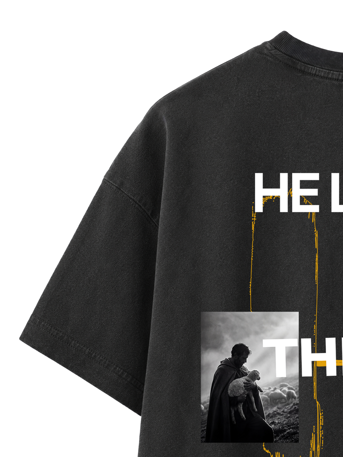 VINTAGE RELAXED FIT T-SHIRT HE LEFT THE 99 TO FIND ME - black-rock-back-close-1.png - 3