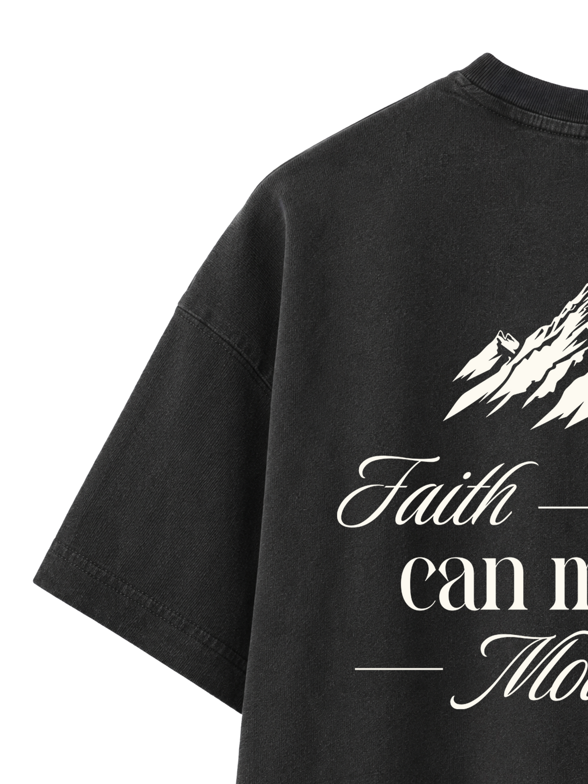 VINTAGE RELAXED FIT T-SHIRT FAITH CAN MOVE MOUNTAINS - black-rock-back-close-1.png - 3
