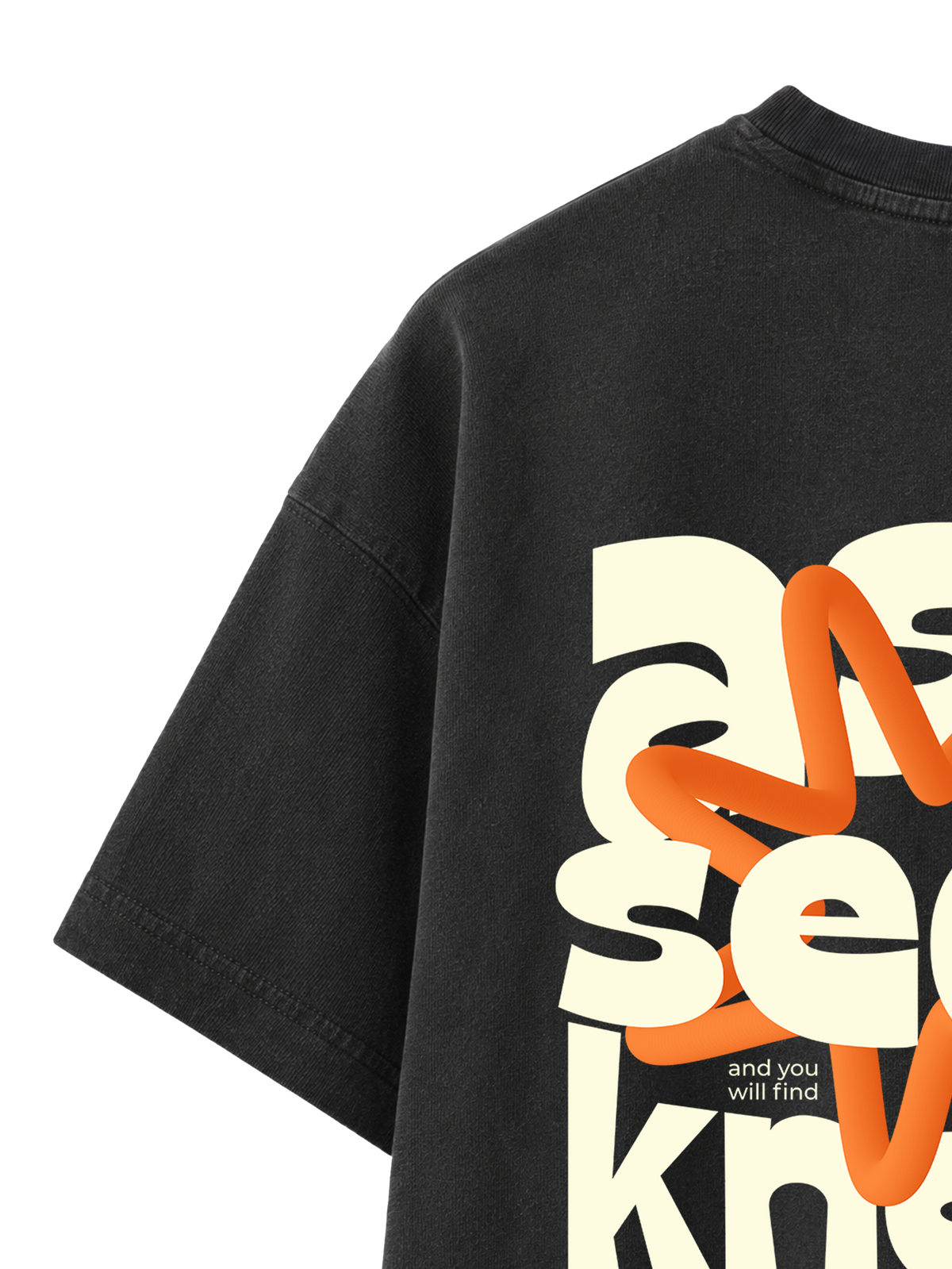 VINTAGE RELAXED FIT T-SHIRT ASK SEEK KNOCK - black-rock-back-close-1.png - 2
