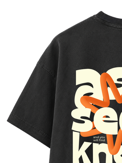VINTAGE RELAXED FIT T-SHIRT ASK SEEK KNOCK - black-rock-back-close-1.png - 2