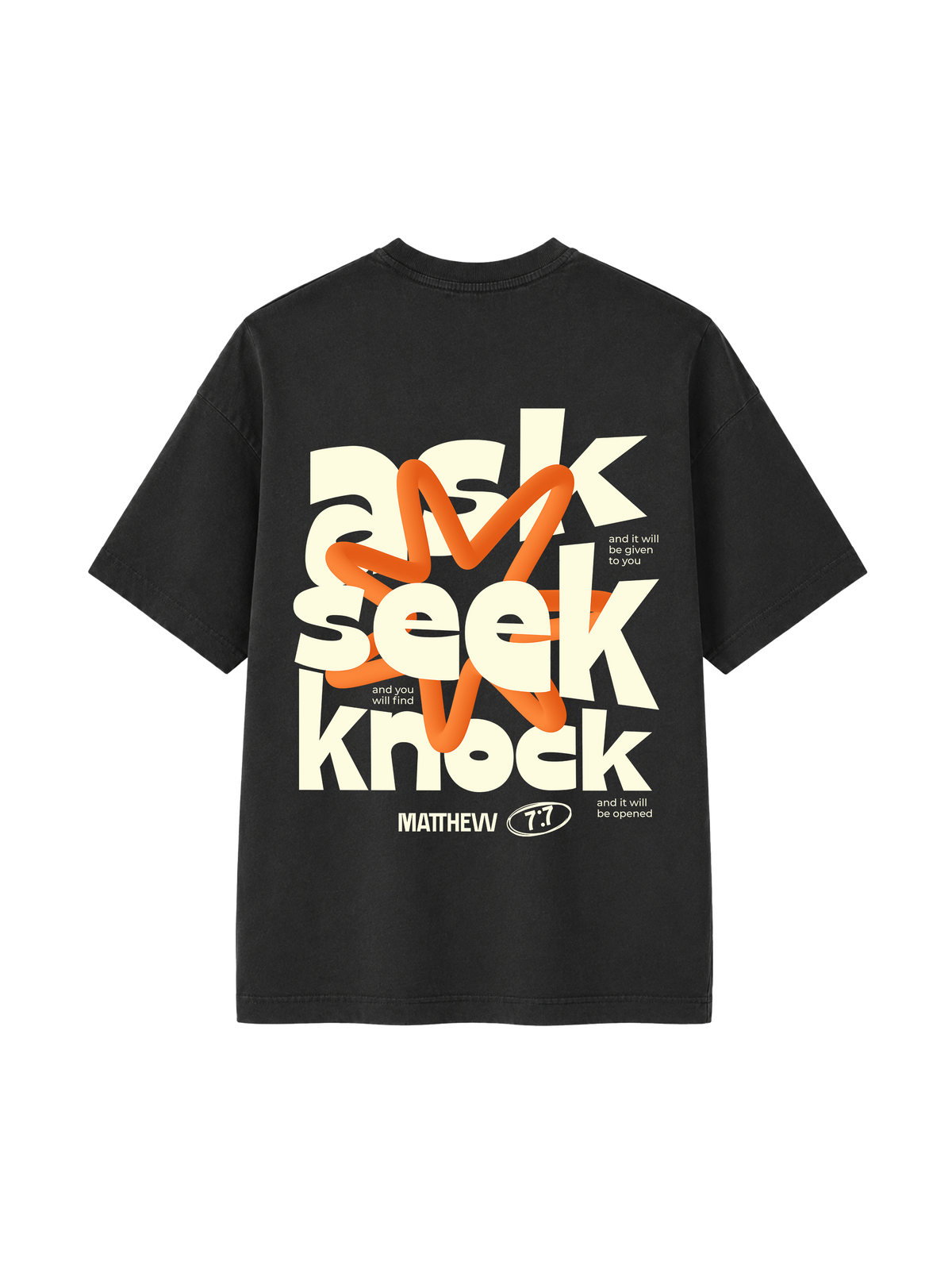 VINTAGE RELAXED FIT T-SHIRT ASK SEEK KNOCK - black-rock-back.png - 1