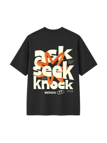VINTAGE RELAXED FIT T-SHIRT ASK SEEK KNOCK - black-rock-back.png - 1