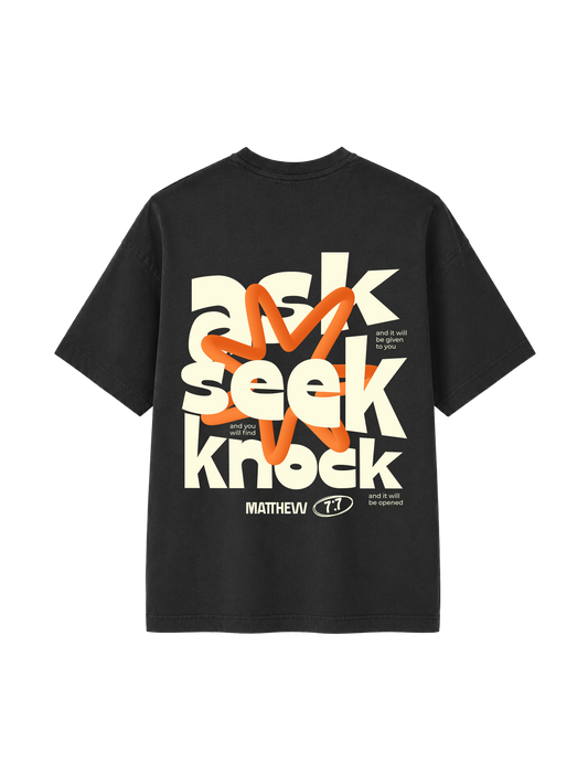 VINTAGE RELAXED FIT T-SHIRT ASK SEEK KNOCK - black-rock-back.png - 1