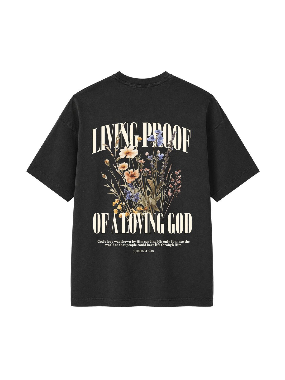 VINTAGE RELAXED FIT T-SHIRT LIVING PROOF OF A LOVING GOD - black-rock-back.png - 1