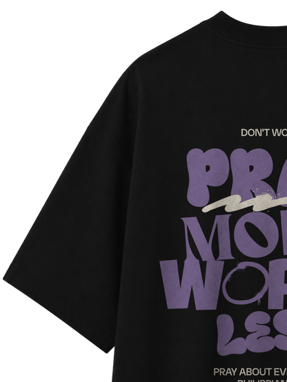 OVERSIZED T SHIRT PRAY MORE WORRY LESS - blaster-black-back-close-2.png - 3