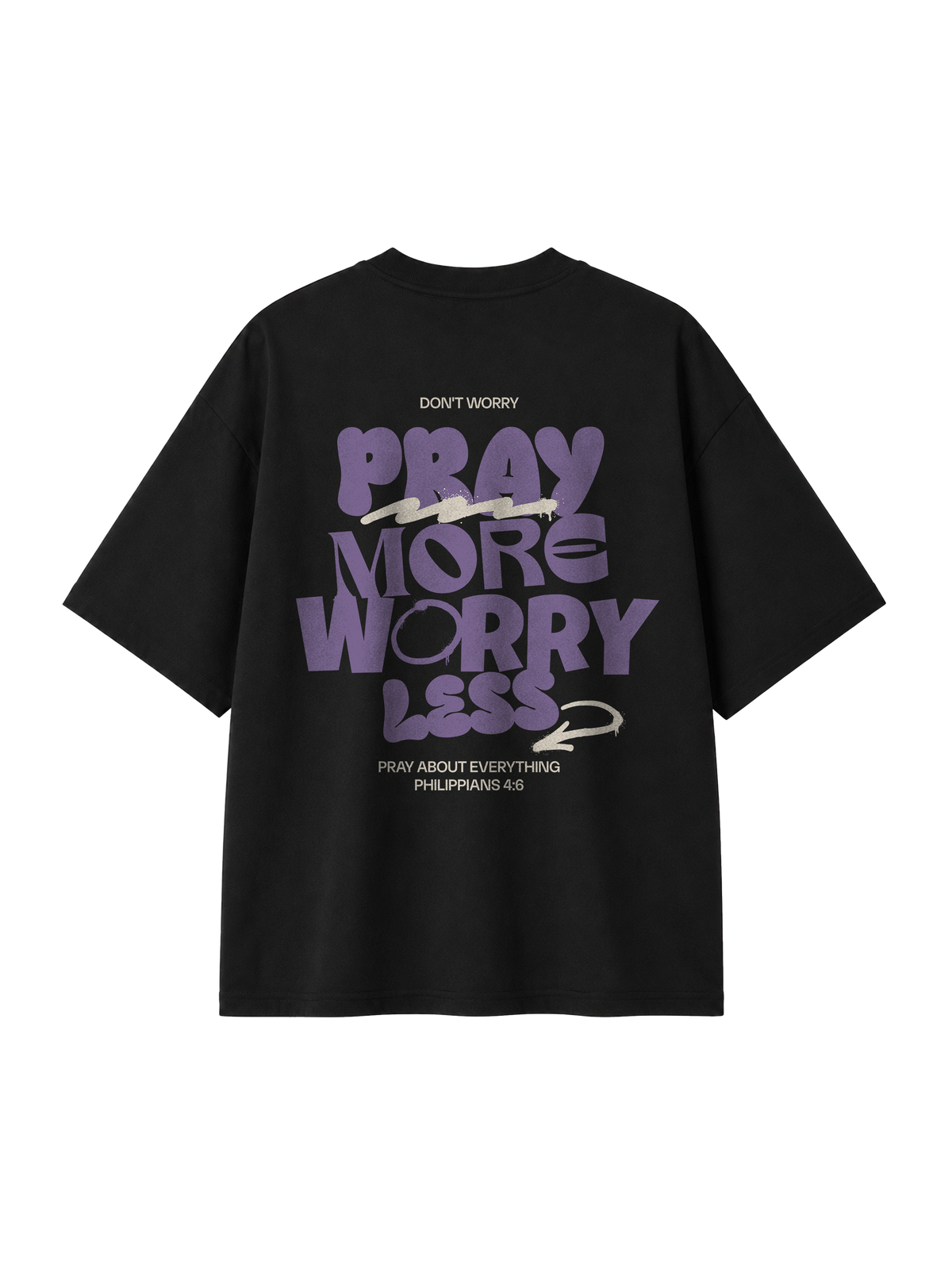 OVERSIZED T SHIRT PRAY MORE WORRY LESS - blaster-black-back.png - 1
