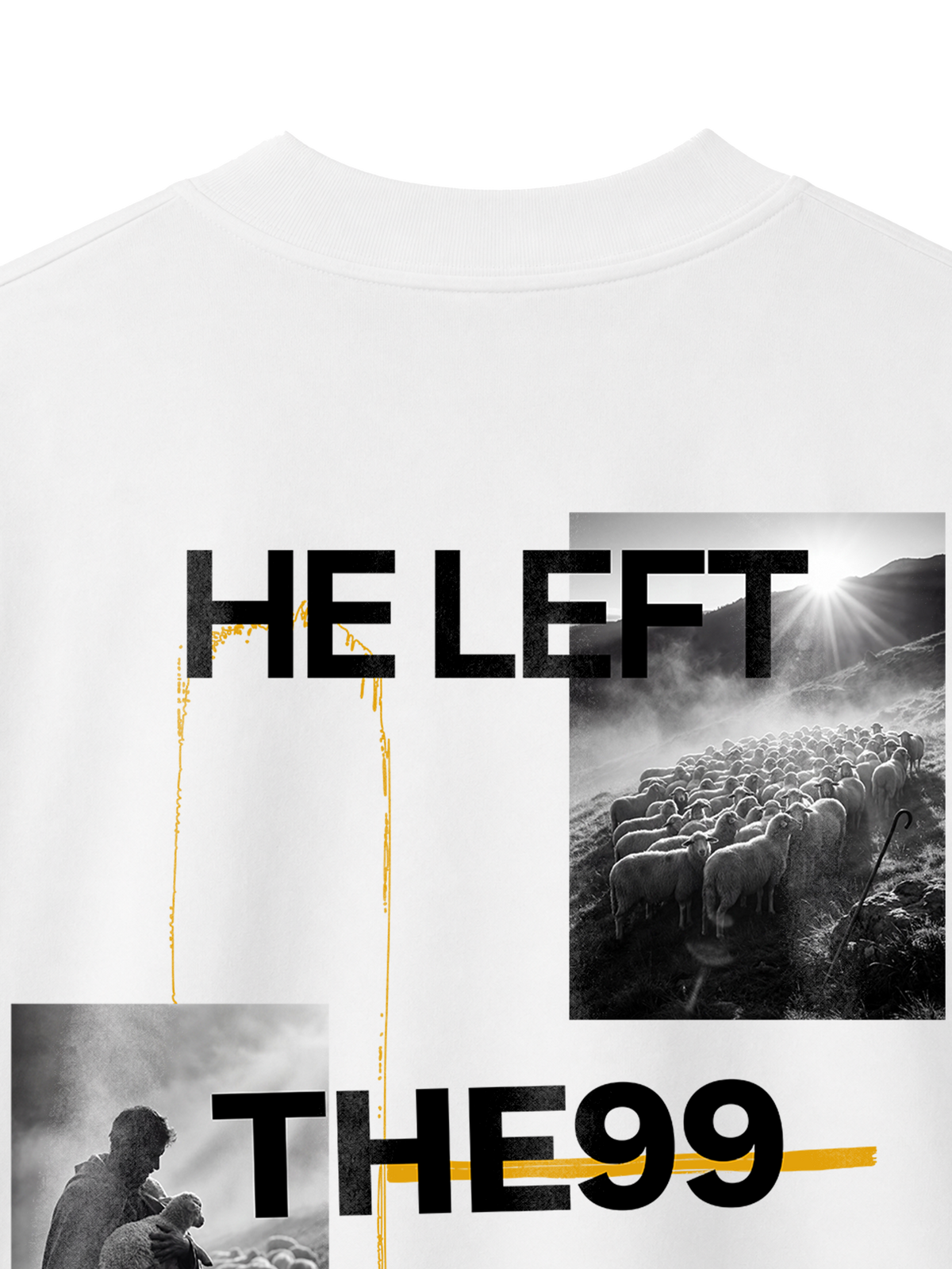 OVERSIZED T-SHIRT HE LEFT THE 99 TO FIND ME - blaster-white-back-close-1.png - 2