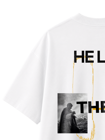 OVERSIZED T-SHIRT HE LEFT THE 99 TO FIND ME - blaster-white-back-close-2.png - 3