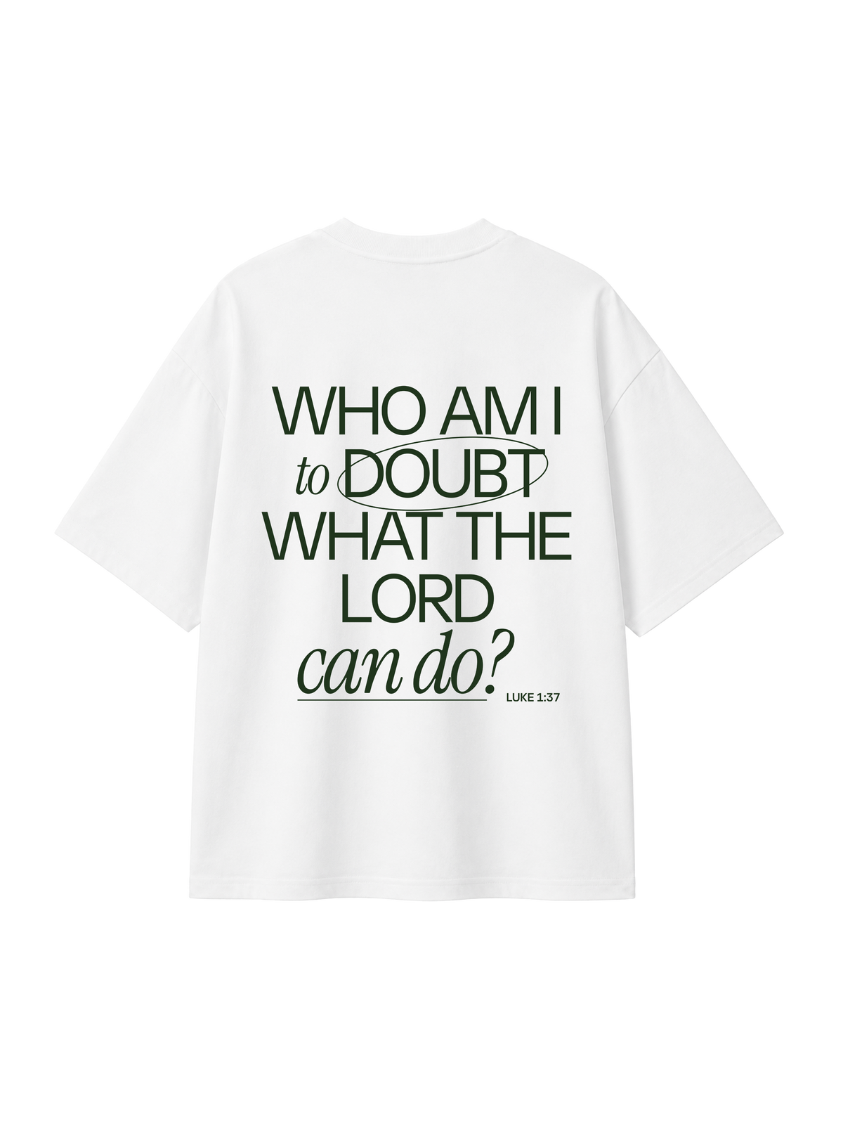 OVERSIZED T SHIRT WHO AM I TO DOUBT THE LORD - blaster-white-back.png - 1
