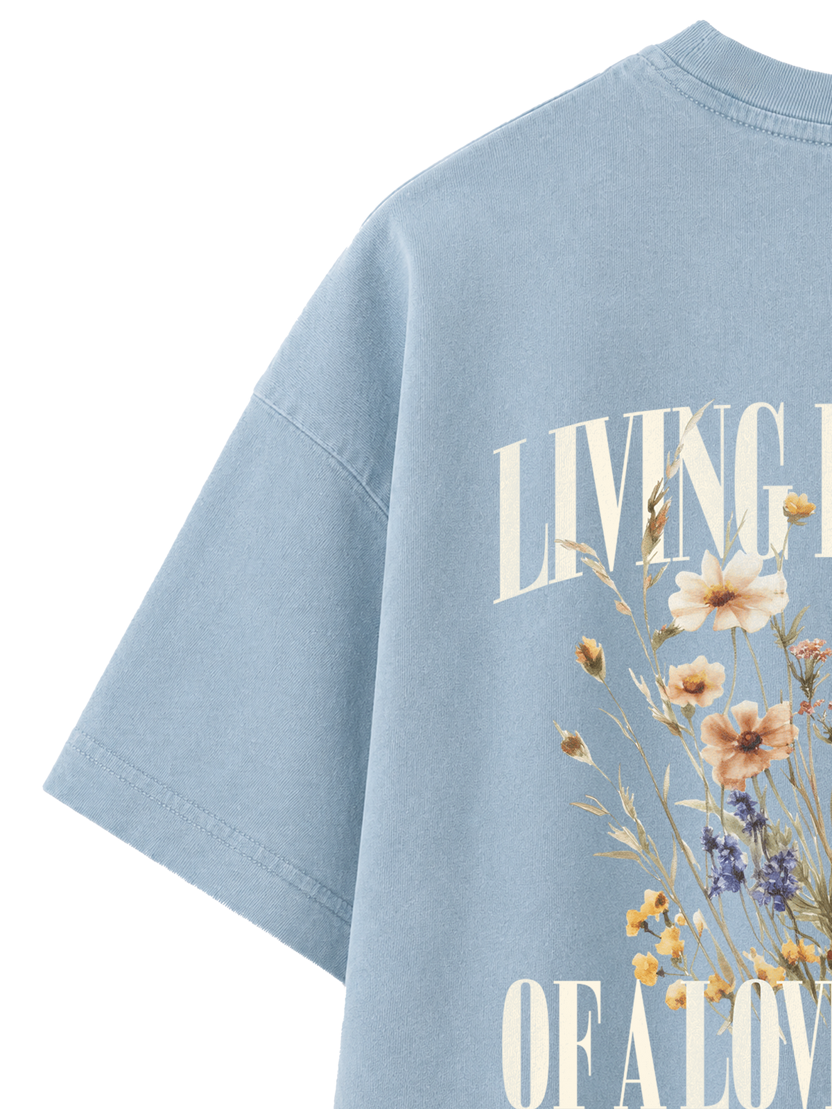 VINTAGE RELAXED FIT T-SHIRT LIVING PROOF OF A LOVING GOD - blue-stone-back-close-1.png - 7