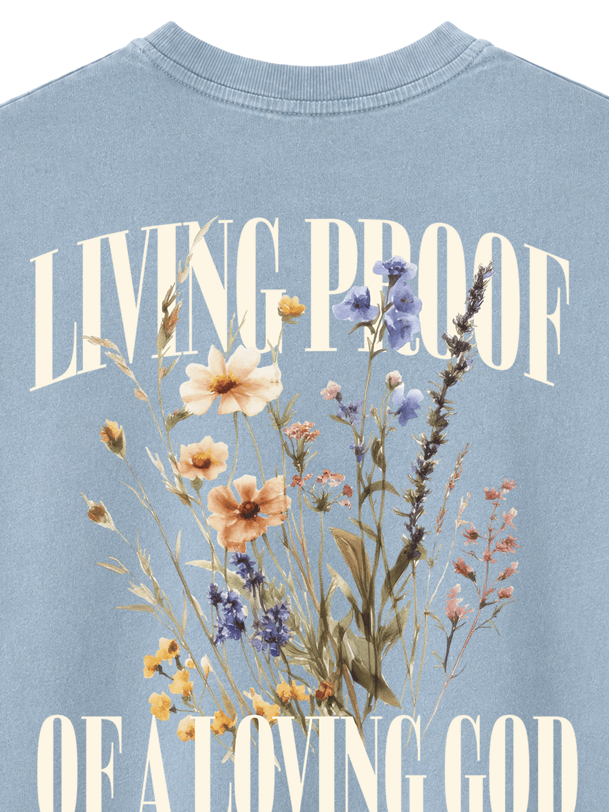 VINTAGE RELAXED FIT T-SHIRT LIVING PROOF OF A LOVING GOD - blue-stone-back-close-2.png - 6