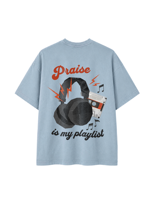 VINTAGE RELAXED FIT T-SHIRT PRAISE IS MY PLAYLIST - blue-stone-back.png - 1