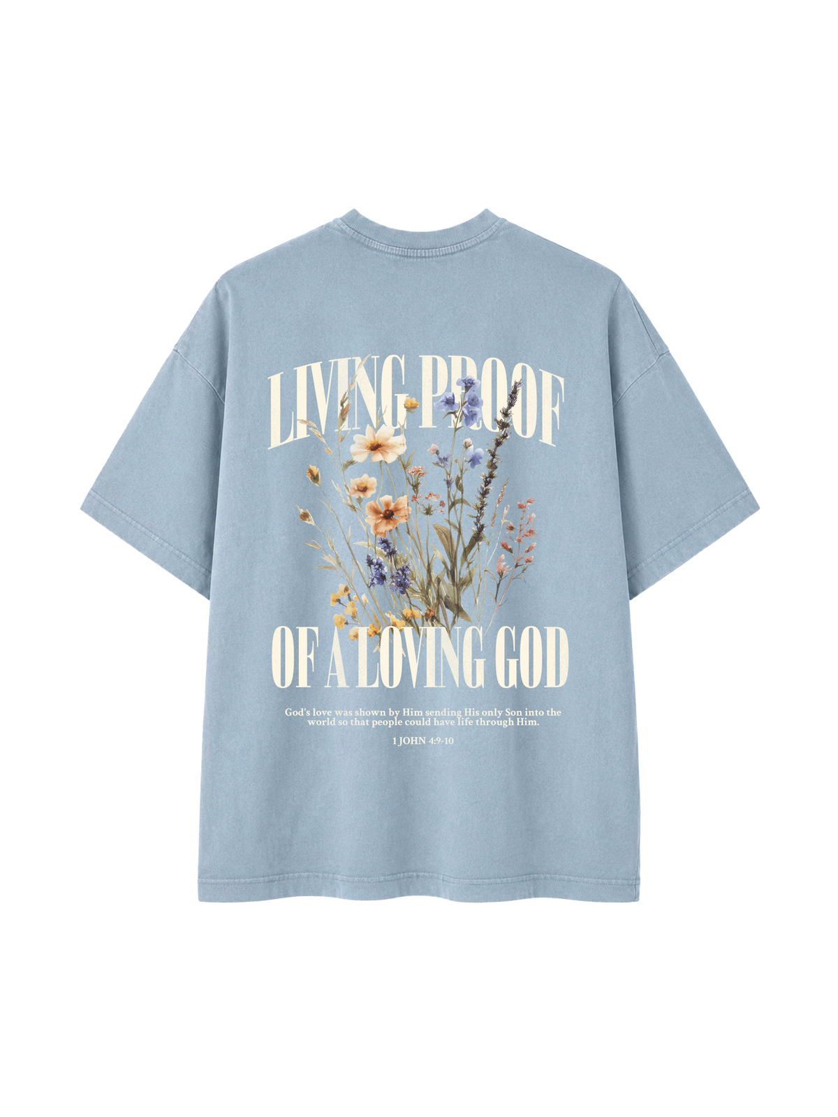 VINTAGE RELAXED FIT T-SHIRT LIVING PROOF OF A LOVING GOD - blue-stone-back.png - 5