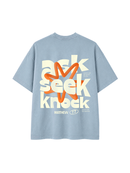 VINTAGE RELAXED FIT T-SHIRT ASK SEEK KNOCK - blue-stone-back.png - 5