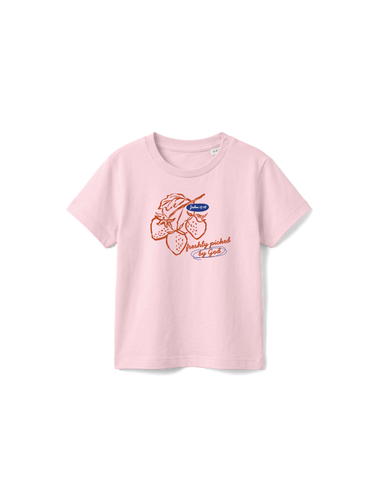 BABY REGULAR FIT T-SHIRT FRESHLY PICKED BY GOD - cotton-pink-front.png - 1