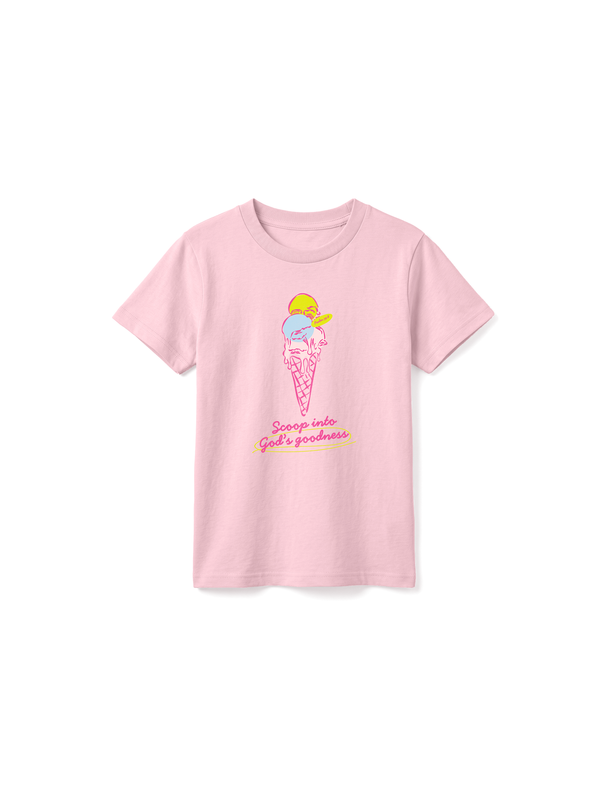 KIDS REGULAR FIT T-SHIRT SCOOP INTO GODS GOODNESS COLORFUL - cotton-pink-front.png - 1