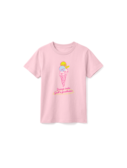 KIDS REGULAR FIT T-SHIRT SCOOP INTO GODS GOODNESS COLORFUL - cotton-pink-front.png - 1
