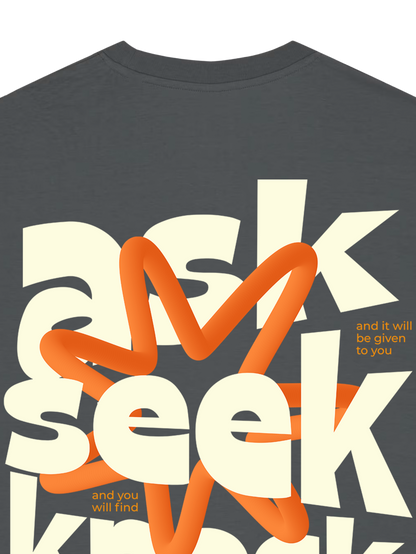 REGULAR FIT T-SHIRT ASK SEEK KNOCK - creator-anthracite-back-close-1.png - 6