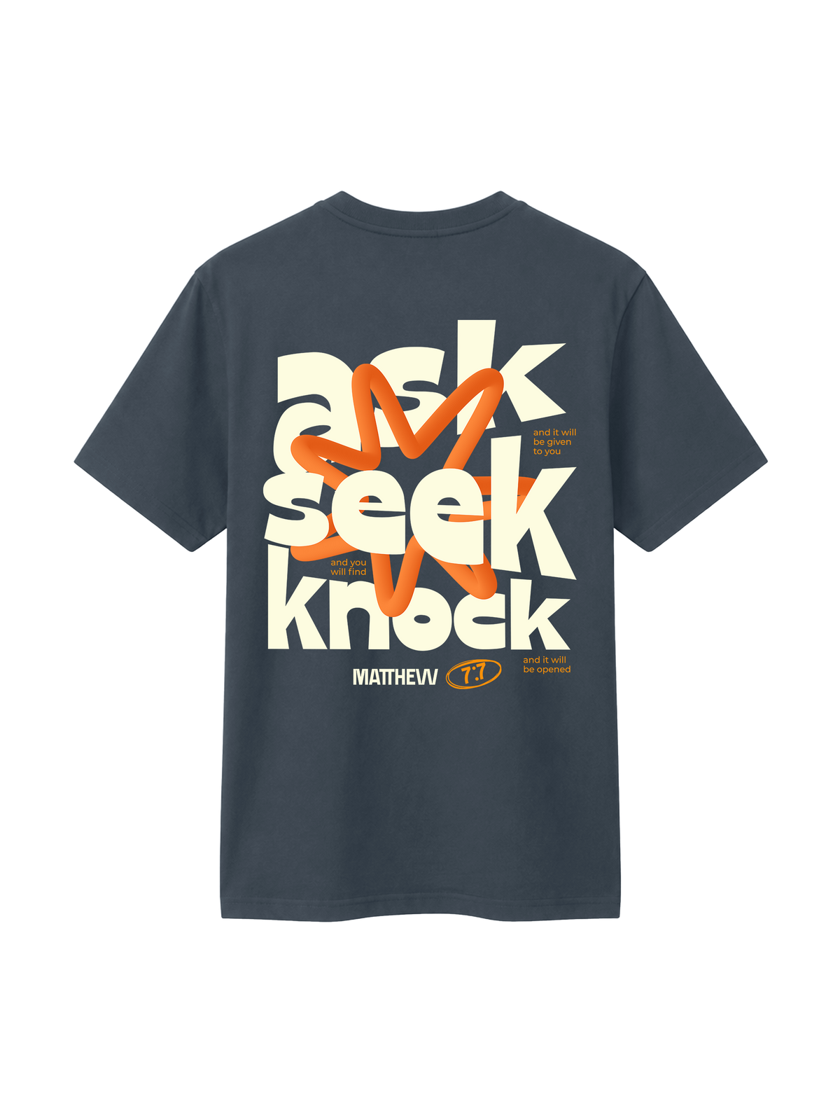REGULAR FIT T-SHIRT ASK SEEK KNOCK - creator-india-ink-grey-back.png - 1
