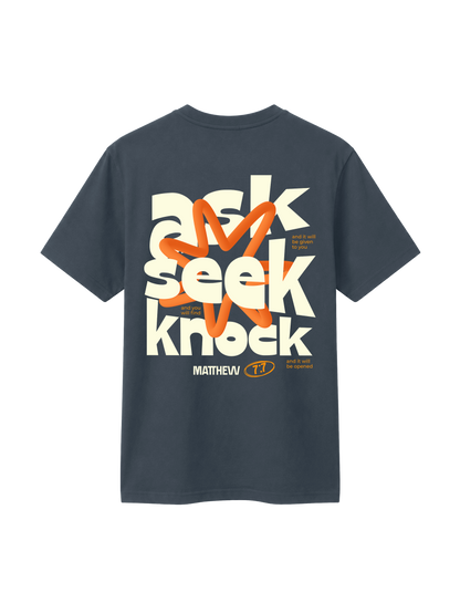 REGULAR FIT T-SHIRT ASK SEEK KNOCK - creator-india-ink-grey-back.png - 1