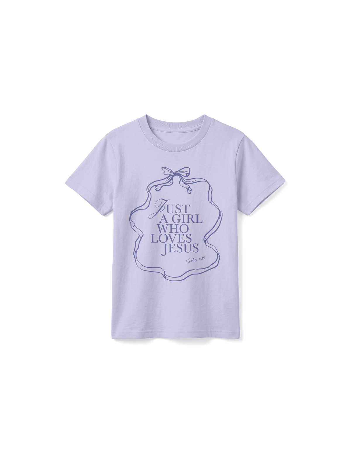 KIDS REGULAR FIT T-SHIRT JUST A GIRL WHO LOVES JESUS - lavender-front.png - 1