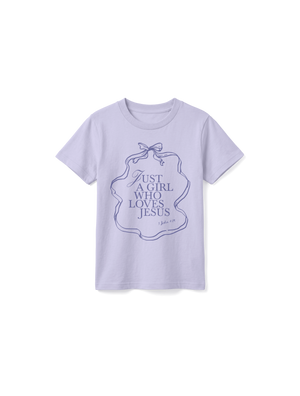KIDS REGULAR FIT T-SHIRT JUST A GIRL WHO LOVES JESUS - lavender-front.png - 1