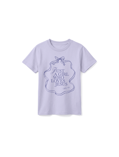 KIDS REGULAR FIT T-SHIRT JUST A GIRL WHO LOVES JESUS - lavender-front.png - 1