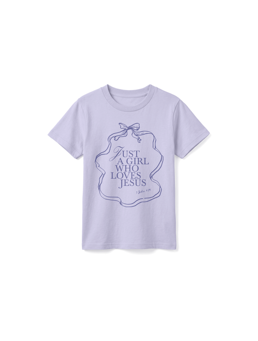 KIDS REGULAR FIT T-SHIRT JUST A GIRL WHO LOVES JESUS - lavender-front.png - 1