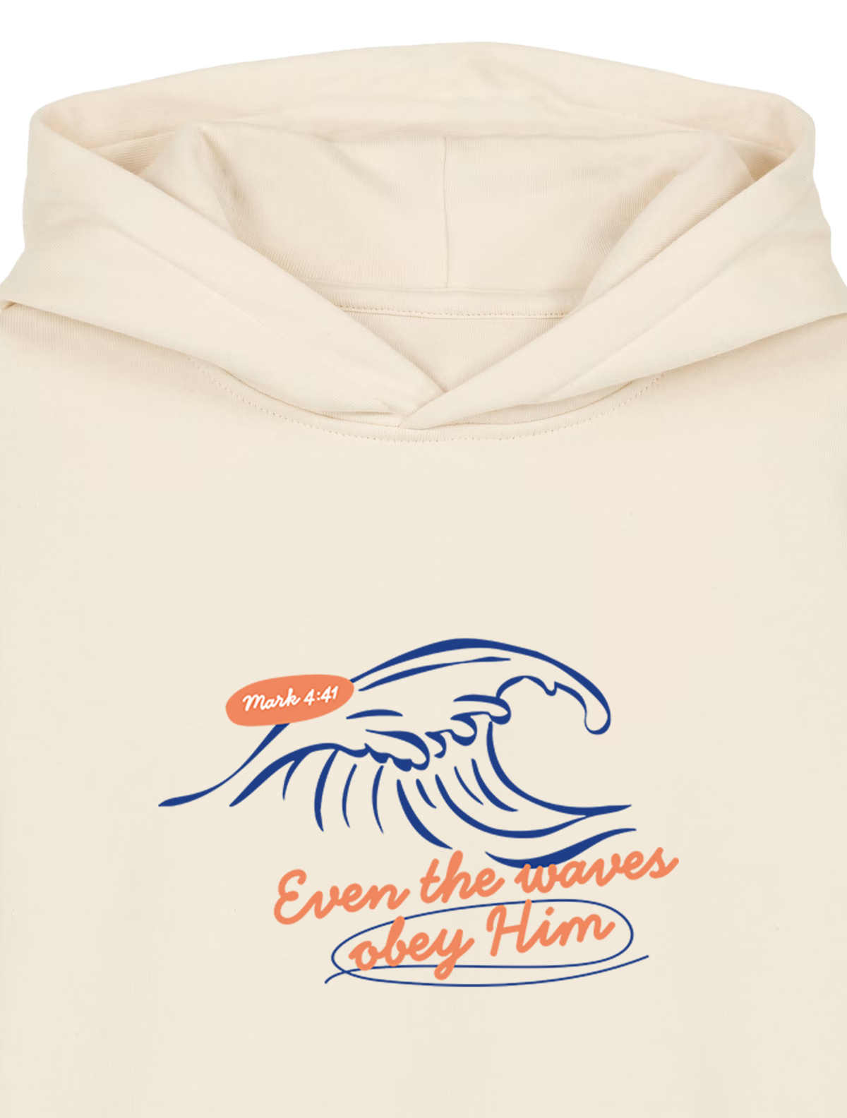 REGULAR FIT KIDS HOODIE EVEN THE WAVES OBEY HIM - mini-cruiser-natural-raw-front-close-1.png - 2