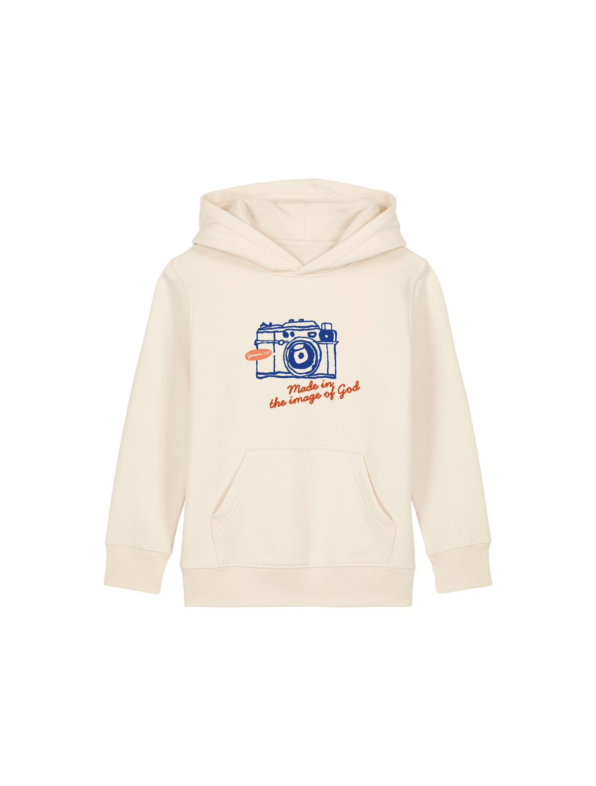 REGULAR FIT KIDS HOODIE MADE IN THE IMAGE OF GOD - mini-cruiser-natural-raw-front.png - 1