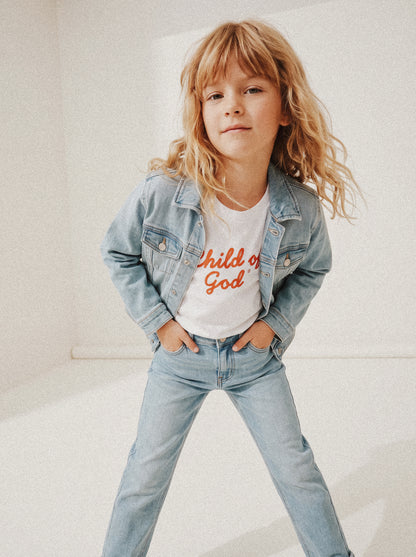 KIDS REGULAR FIT T-SHIRT CHILD OF GOD SCRIPT - model-1.jpg - 2