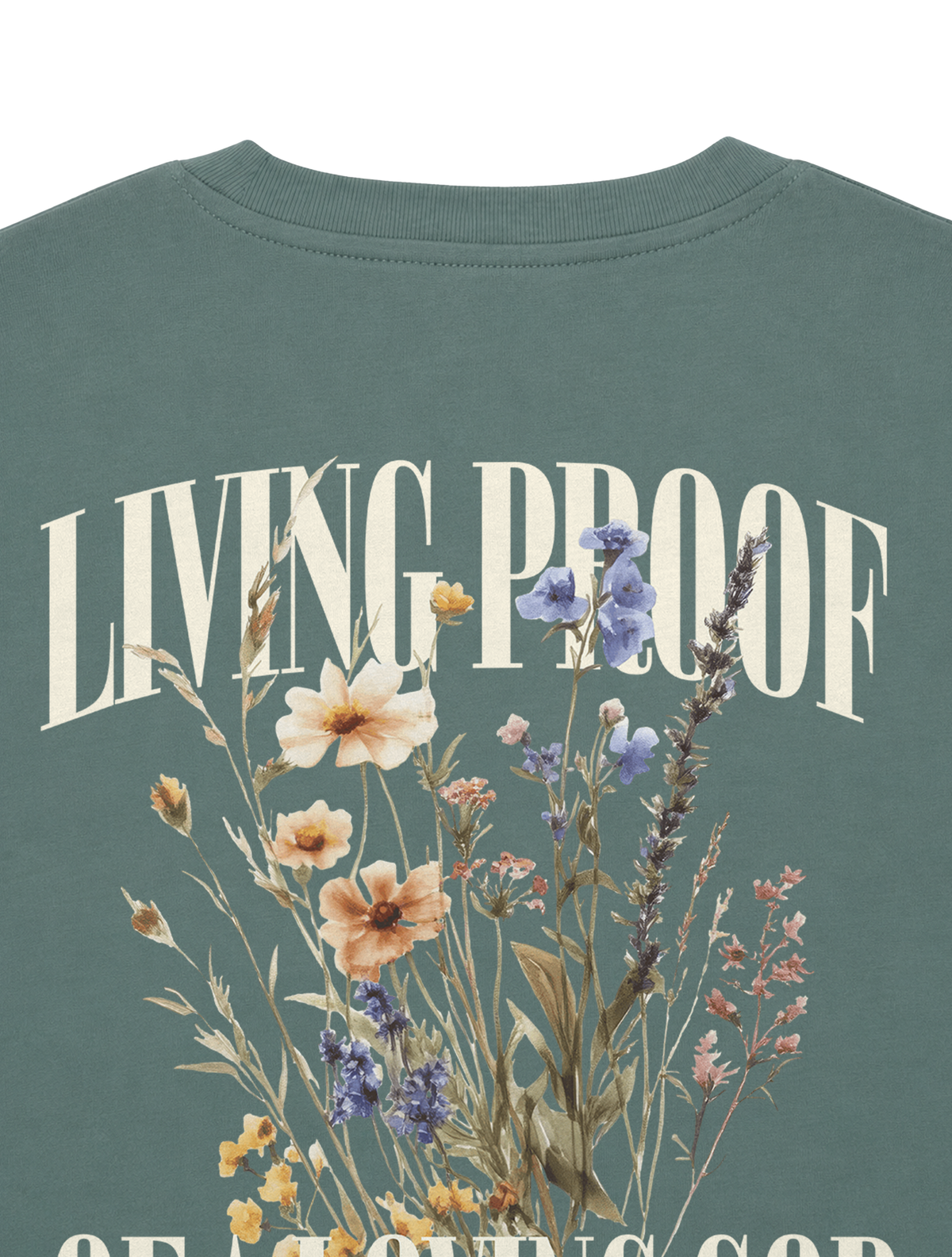 RELAXED FIT T-SHIRT LIVING PROOF OF A LOVING GOD - sparker-green-bay-back-close-1.png - 2