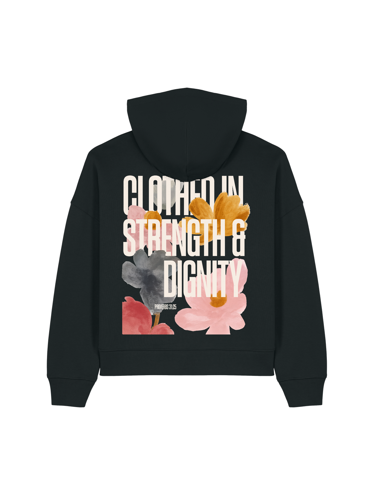 RELAXED FIT HOODIE CLOTHED IN STRENGTH - stella-nora-black-back.png - 5