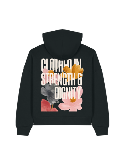 RELAXED FIT HOODIE CLOTHED IN STRENGTH - stella-nora-black-back.png - 5