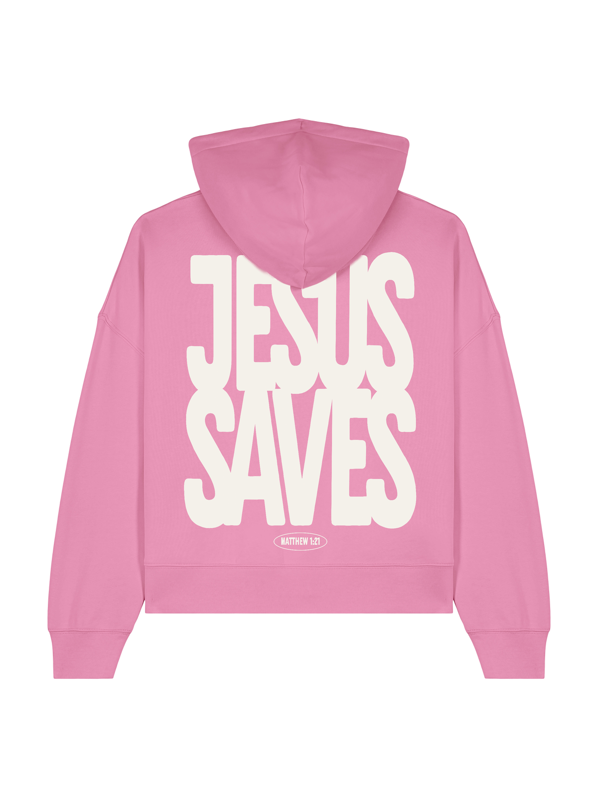 RELAXED FIT HOODIE JESUS SAVES - stella-nora-bubble-pink-back.png - 1