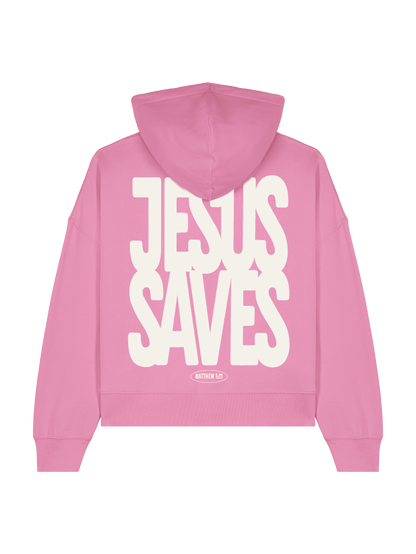 RELAXED FIT HOODIE JESUS SAVES - stella-nora-bubble-pink-back.png - 1