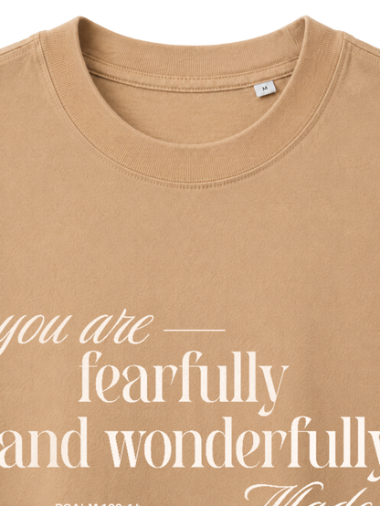 VINTAGE RELAXED FIT T-SHIRT YOU ARE FEARFULLY AND WONDERFULLY MADE - vintage-freestyler-dyed-latte-front-close-1.png - 2