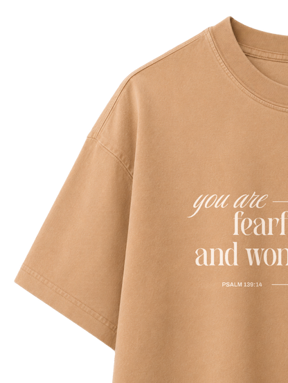 VINTAGE RELAXED FIT T-SHIRT YOU ARE FEARFULLY AND WONDERFULLY MADE - vintage-freestyler-dyed-latte-front-close-2.png - 3