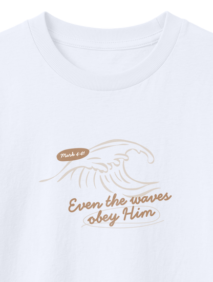 KIDS REGULAR FIT T-SHIRT EVEN THE WAVES OBEY HIM - white-front-close-1.png - 5