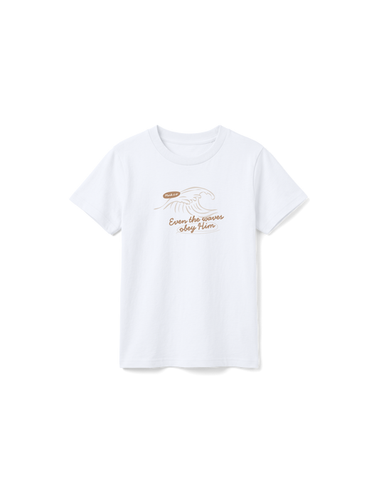 KIDS REGULAR FIT T-SHIRT EVEN THE WAVES OBEY HIM - white-front.png - 1