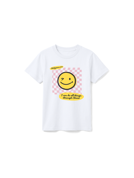 KIDS REGULAR FIT T-SHIRT I CAN DO ALL THINGS THROUGH CHRIST GIRL - white-front.png - 1